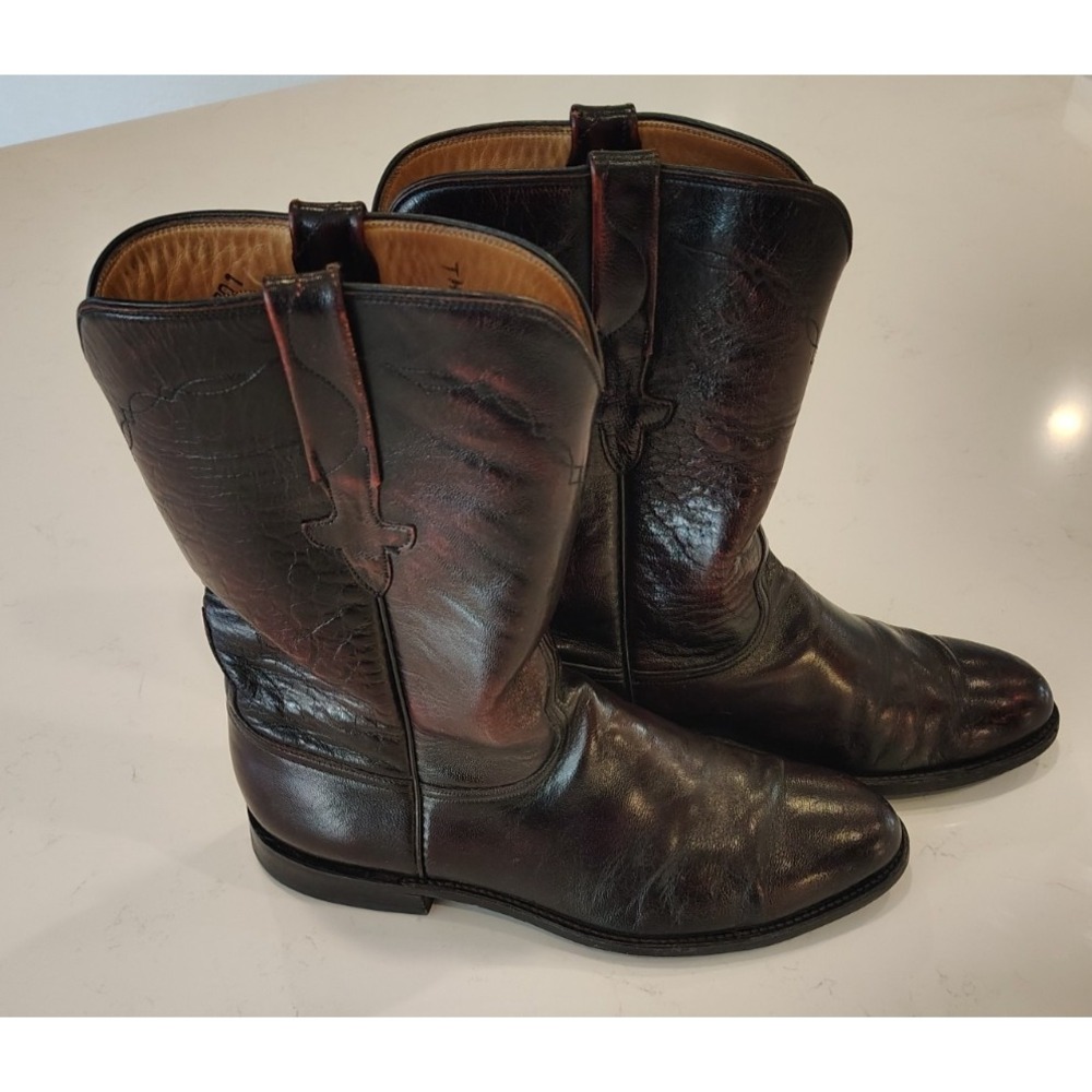 Lucchese 16701 Mens Western Boots Oxblood Burgundy Leather 9D Vintage Handmade